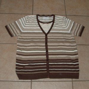 Brown Striped Large Casual or Dress Lightweight Layer Look Short Sleeve Sweater